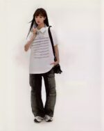 The Hidden Valley Tee - Artsy aesthetic tee featuring musical notes print, paired with wide-leg jeans.