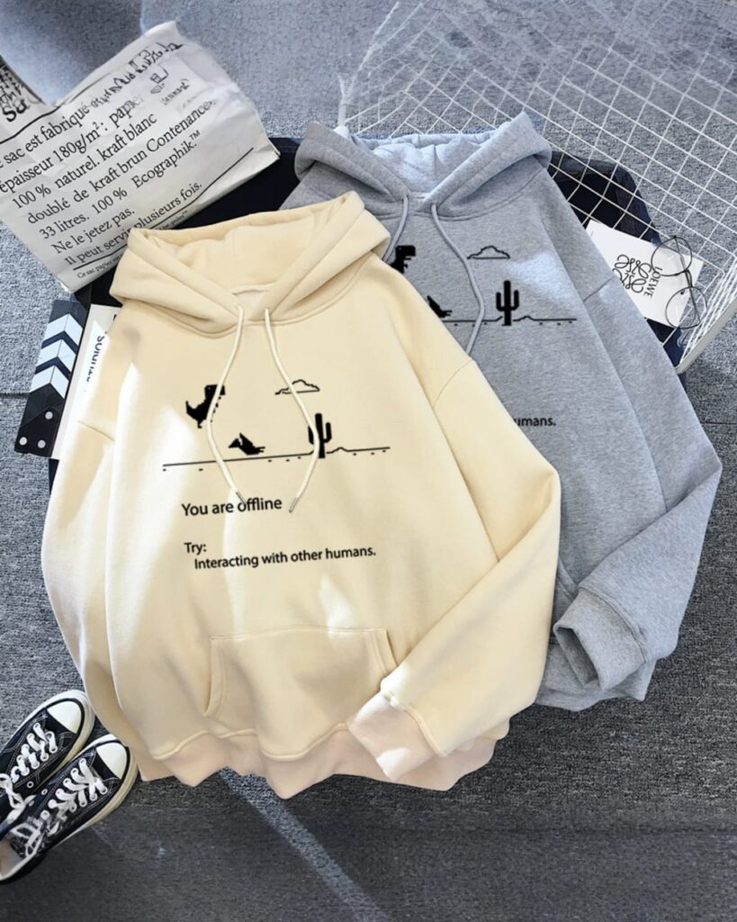 No Internet Dinosaur Hoodie featuring a dinosaur graphic on a casual sweatshirt.