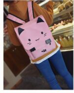 Pink kawaii neko backpack school edition, featuring cat ears and eyes. Durable and cute bag.