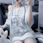 Blue Nurse Cat T-Shirt - Cutecore Aesthetic word3