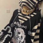 Harajuku Long-Sleeved Stripped Shirt - Yami Kawaii Aesthetic word2