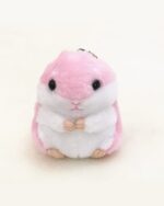 Cute pink and white chibi hamster plushie, kawaii keychain.