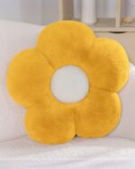 Yellow Kawaii thick flower seat cushion with fluffy texture and a white center.