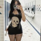 Skull Printed Tight Dress - Gothic Aesthetic word2