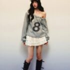 Off Shoulder Gray Sweathirt - Coquette Aesthetic word2