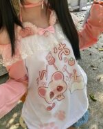 Pink Pastel Attack Shirt - Yume Kawaii Aesthetic features a cute panda design with candies and Japanese text.