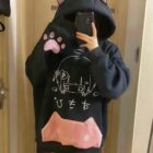 Black Pink Cat Hoodie - Cutecore Aesthetic すきび word2