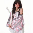 Off Shoulder Sport Sweatshirt - Coquette Aesthetic word2