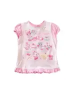 Pink kawaii cake shop tee featuring cute animal and dessert illustrations.