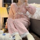Flannel Lace Court Pajamas - Comfy Aesthetic word3