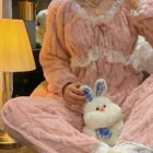 Flannel Lace Court Pajamas - Comfy Aesthetic word3