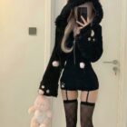 Black Cat Coat and Jumpsuit Set - Kawaii Coquette word1