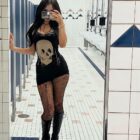 Skull Printed Tight Dress - Gothic Aesthetic word2