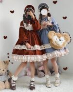 Two girls wearing Coco Milkshake Dress - Classic Lolita dress, with matching hats and accessories.