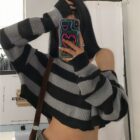 Off-the-shoulder Short Sweater - Retro Aesthetic word1