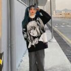 Black Harajuku Sweater - Animecore Aesthetic word1