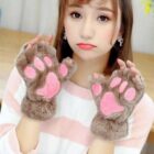 Neko Paw Gloves - Winter Collection, brown plush paw-shaped gloves for hands.