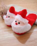 Red santa cotton slippers with a fluffy beard and hat, Christmas Collection.