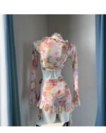 Four-piece kawaii aesthetic swimsuit set, featuring a crop top and skirt.
