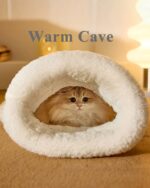 Fluffy Sleeping Bag - Pocket Cat Edition kawaii cat bed; cat inside a cozy white bed.