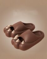 Brown cat paw sandals, thick and cushioned slides for home comfort.