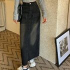 Long Denim Skirt - Y2K Aesthetic word1