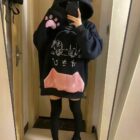 Black Pink Cat Hoodie - Cutecore Aesthetic すきび word2