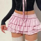 Bowed Pink Ruffled Skirt - Coquette Aesthetic word2