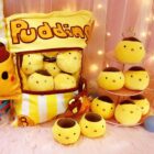 A Large Bag Of Snacks Plushies featuring pudding and custard plush toys.