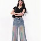 Colorful High Waist Loose Jeans - Y2K Aesthetic word2