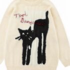 Loose Embroidered Sweater - Stretched Cat word1