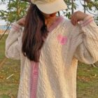Embroidered Cardigan Sweater - Kawaii Clothes word1