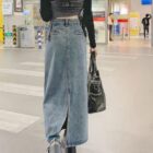 Long Denim Skirt - Y2K Aesthetic word1