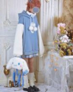Kawaii Lolita Lamb Hoodie showcasing plush lamb accents and a blue hooded sweatshirt.