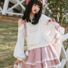 Bowtie Off Shoulder Sweater - Lolita Aesthetic word3