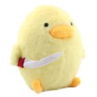 Kawaii duck with knife plush, yellow stuffed animal holding a knife.