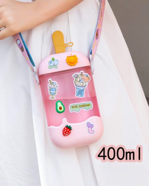 Kawaii ice cream water bottle with ice cream and topping illustrations, 400ml