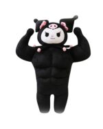 Sanrio muscular plushies Kuromi, a black squishy plush with a muscular build and pig ears.