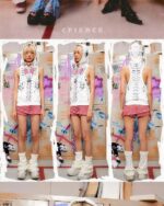 White sleeveless punk hoodie with graphic print, grunge aesthetic style.