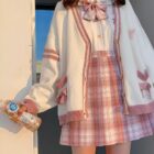 Japanese Style Bowed Cardigan Set - Soft Girl Aesthetic word3