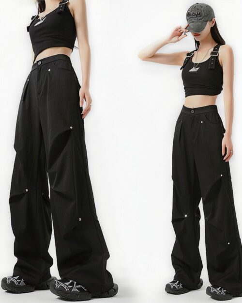 Rivet Design Loose Pants - Korean Aesthetic