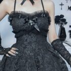 Dark Rose Lace Sling Dress - Gothic Aesthetic word2