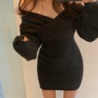 Cross V-neck Knitted Dress - Coquette Aesthetic word2