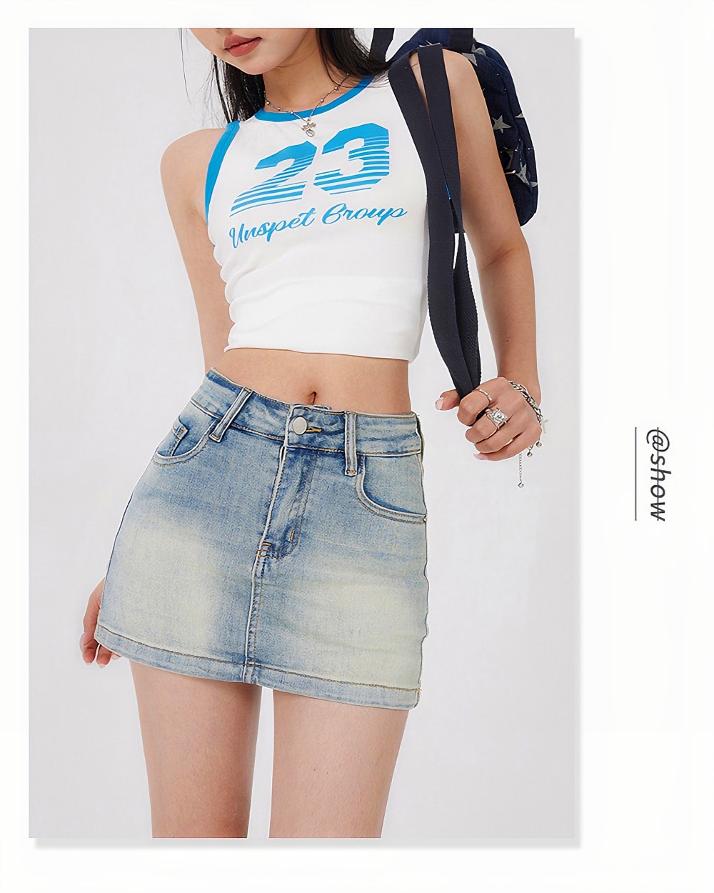 High Waist Denim Skirt - Y2K Aesthetic, light wash denim mini skirt.