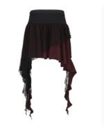 Black and red checkered punk lolita skirt with lace accents and a layered, asymmetrical design.