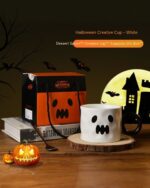 Halloween pumpkin cup set with spoon and gift box, ceramic dessert cup.