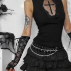 Cross Mesh Top - Gothic Aesthetic word1