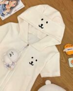 White jojifuku aesthetic hoodie with cute panda graphic print.