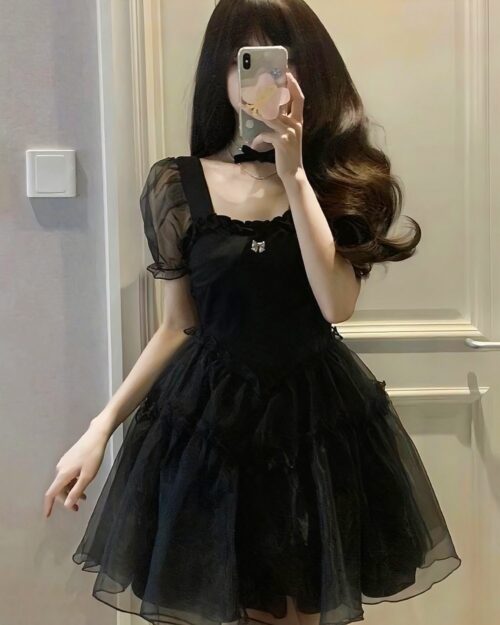 High Waist Black Dress - Aesthetic Vintage