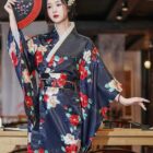 Satin-Fabric Light Kimono - Japanese Floral Design word3